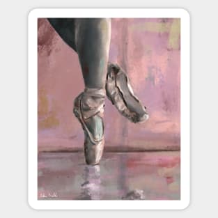 Ballet Shoes Painting in Pink Salmon Background Sticker